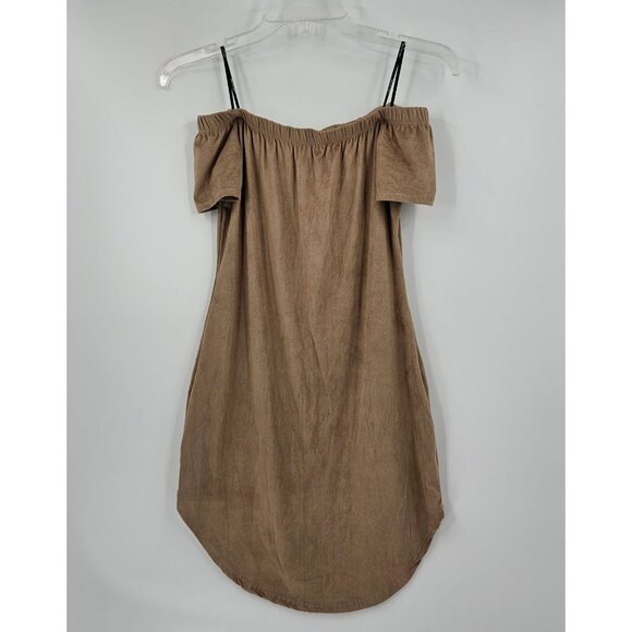 Love Coulture Womens Sz L Brown Soft Off the Shoulder Short Sleeve Mini Dress - Picture 1 of 4